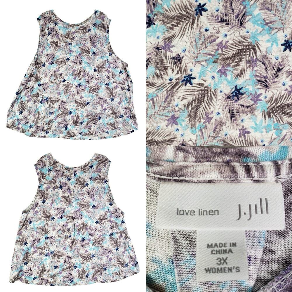 J.Jill Love Linen Sleeveless Tank Top Womens Plus Size 3X Multicolor Tropical